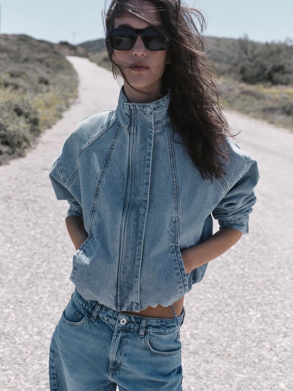 Zara Z1975 HIGH NECK DENIM BOMBER JACKET